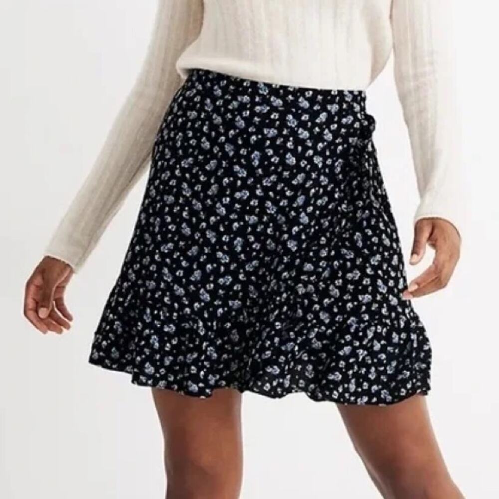 Madewell Ruffle-Wrap Mini Skirt Baby’s Breath Blue Floral Pattern Size